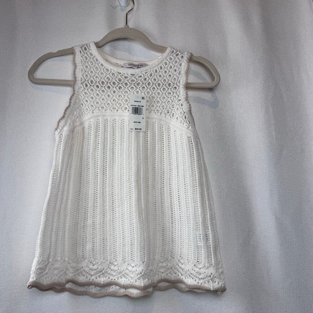 Juniors' Ivory Tipped Crochet Sleeveless Pull Over TankTop Sweater Size Small